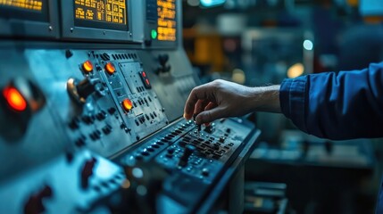 Canvas Print - CNC Machine Control Panel in Use for High-Precision Data Input in Manufacturing