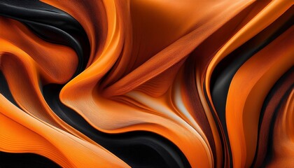 Wall Mural - black and orange abstract wallpaper modern fluid textile shapes waves of colors digital painted design