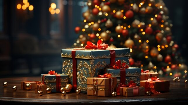 Christmas tree and Christmas gifts card design