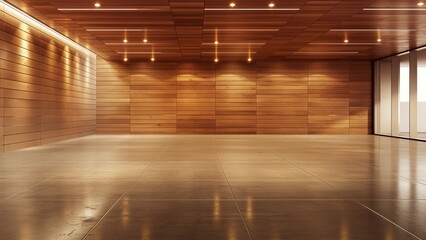 Wall Mural - Empty room with wooden walls and concrete floor