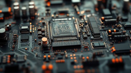 Poster - A robot's central processing unit (CPU) in a detailed close-up, with focus on the data pathways and microprocessors.