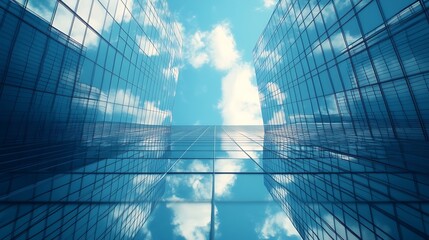 Poster - Glass Facade od Contemporary Corporatew Building with Sky bottom view Skyscraper Exterior Architecture Details : Generative AI