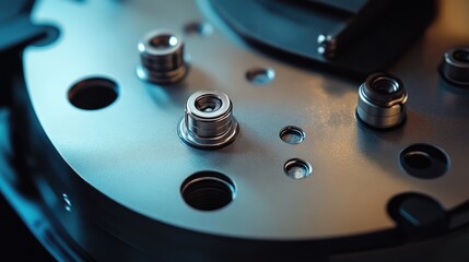 Poster - Close-up of a cleaning robotas charging contacts, with focus on the metal plates and connection points.