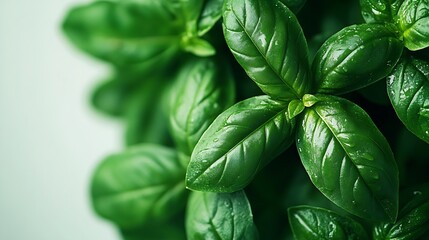Aufkleber - Fresh Green Basil Leaf closeup isolated on white background : Generative AI