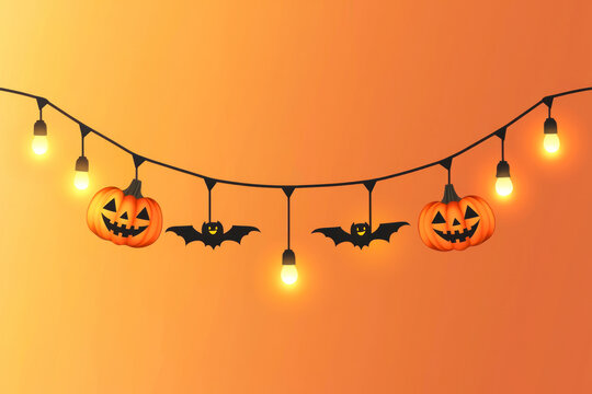 Cute Halloween Theme Lights Garland. Simple orange and black banner hanging party classy decor element.