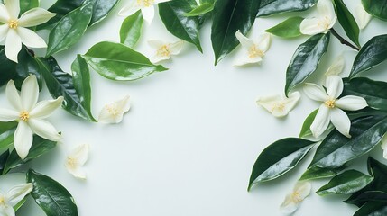 Wall Mural - Vanilla pods green leaves and flowers isolated on white : Generative AI