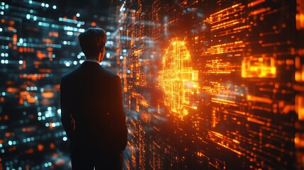 Poster - Futuristic business digital financial data technology concept for future big data analytic and business intelligence research for businessman analyst invest decisions making panoramic  : Generative AI