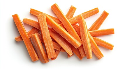 Poster - Carrot sticks isolated on white background top view flat lay : Generative AI