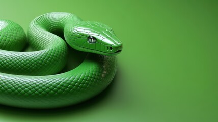 Wall Mural - Modern green snake sculpture with clean design, set against a monochrome green backdrop.