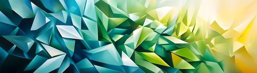 Poster - Abstract Geometric Background with Green, Blue, and Yellow Colors.