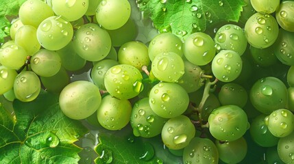 Wall Mural - Overhead Shot of green Grapes with visible Water Drops