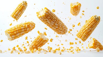 Poster - Flying fresh corn collection isolated on white background  clipping path : Generative AI