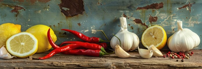 Sticker - Lemons, Garlic, Peppers: A Rustic Still Life