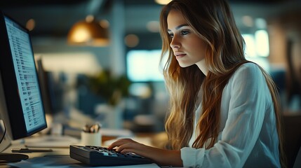 Poster - Professional Woman Accountant Managing Finances Using Calculator and Computer in Office Finance and Accounting Concept for Business Financial Planning and Money Management : Generative AI