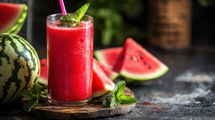 Refreshing Watermelon Juice Served in a Carved Watermelon Shell