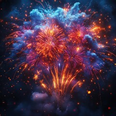 Poster - a vibrant display of colorful fireworks exploding in the night sky, creating a spectacular and festi
