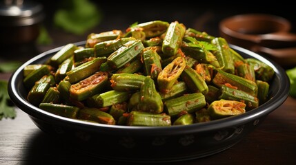 Poster - Okra fry / Bhindi Masala, selective 