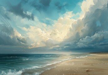 Sticker - Dramatic Seascape with Cloudy Sky