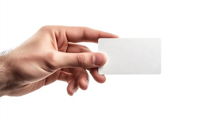 Male hand making a gesture of holding a card or business card  Some types of documents  ID card  Or a passport coin or something  Isolated on a white background : Generative AI