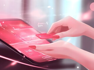 Poster - close up of hand using touch screen on modern digital device