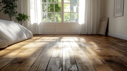 Poster - Empty bedroom with French oak floors : Generative AI