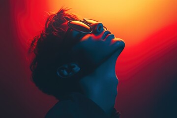 Poster - Close-up of a Person with Sunglasses Under Red and Orange Lighting