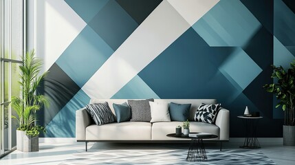 Aufkleber - Modern, abstract wallpaper with bold geometric designs, making a striking statement in a contemporary interior.