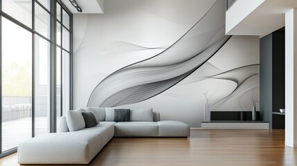 Poster - Modern abstract wallpaper with flowing lines in soothing shades, perfect for a contemporary space