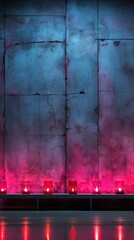 Wall Mural - Old concrete wall neon light.  