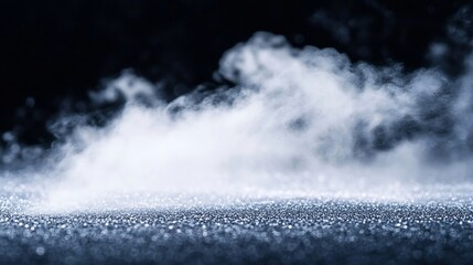 Poster - Includes closeup shots of abstract white steam or smoke rising upwards From humidifying spray isolated on black background : Generative AI