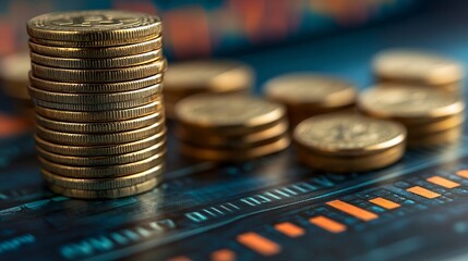 Aufkleber - Business finance and investment concept Capital gain world money economic growth coin stack financial graph chart market report on cash currency concept : Generative AI
