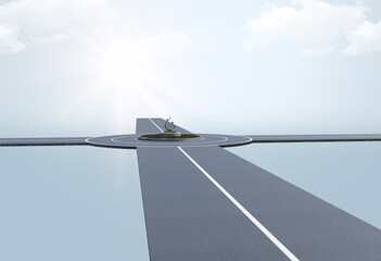 3D crossroads and sky 3d floating road and land image manipulation design sunny sky highway concept speed tour and transport