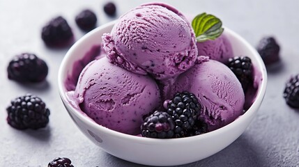 Poster - Blueberry ice cream in bowl isolated on white background : Generative AI