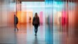 © Jasmina - Abstract blurred modern gallery space with colorful lighting and silhouette of people