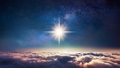 Poster - beautiful star on a night sky above the clouds