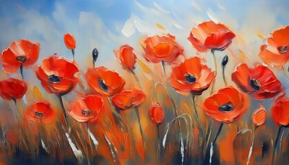 Wall Mural - digital oil painting of poppies flowers modern impressionism impasto generative ai