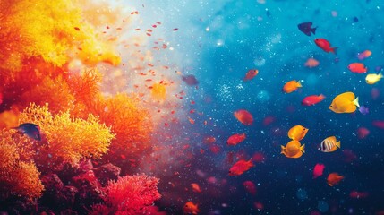 Wall Mural - Vibrant underwater scene showcasing colorful coral and lively fish in a stunning ocean environment.