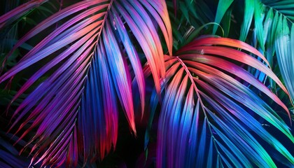 Wall Mural - colorful tropical leaves in neon colors neon lighting bright