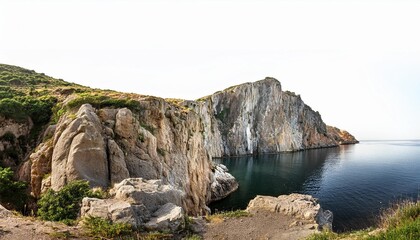 cliffs rock on the mountain by the sea on white background