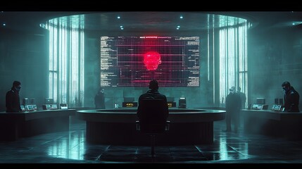 Poster - futuristic high tech command center with glowing digital interface