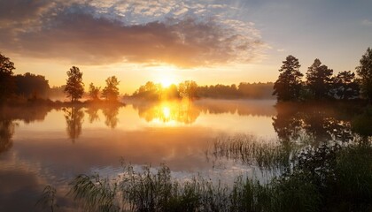 Wall Mural - sunrise over the lake