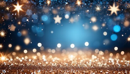 Poster - christmas glitter with sparkle of lights and stars blue and brown background