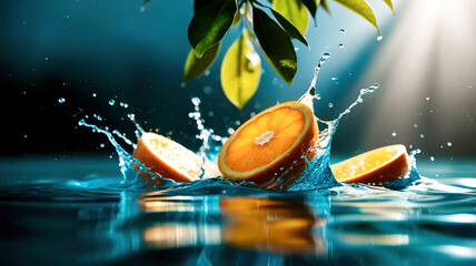 Poster - Citrus fruits in water, macro photo