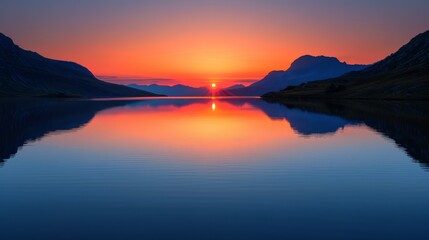 Wall Mural - Sunset reflecting on a lake at dusk