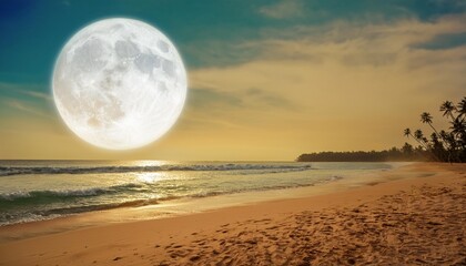 Poster - full moon over tropical beach vintage filter effect