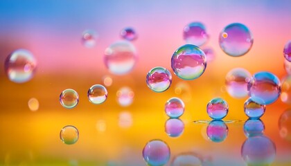 Wall Mural - vibrant bubbles float against a colorful background creating a dreamy and whimsical atmosphere full of depth and reflection