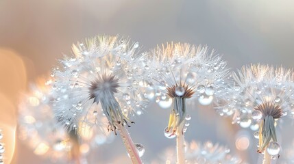 Poster - A close-up of dewdrops on dandelion seeds