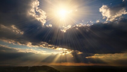 dark sky with sun god rays dramatic nature background religion background