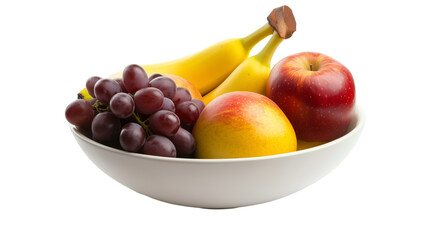 Wall Mural - Bowl of fresh fruit apples, bananas and grapes isolated on transparent background

