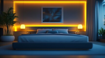 Poster - Blurred Contemporary Modern bed room interior design Blur Interior background concept : Generative AI